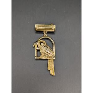 Vintage Gold Tone Parrot Macaw Bird Cage Hoop Dangle Brooch Pin Rhinestone Eye